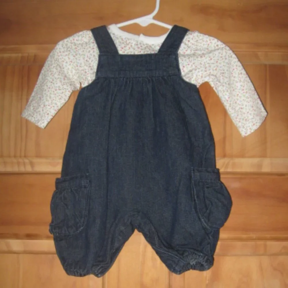 5/$30 Girls Chaps Flowered Long Sleeve Bodysuit and Blue Jean Romper